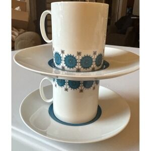 Thomas‎ Medaillon Smaragd 2 Cup/Saucer Set 1962 Rosenthal Germany MCM Vintage